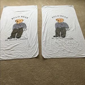 2-Ralph Lauren Preppy Golf Bear Beach Towels -vtg